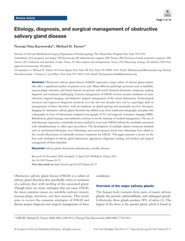 Etiology, Diagnosis, and Surgical Management of Obstructive Salivary Gland Disease