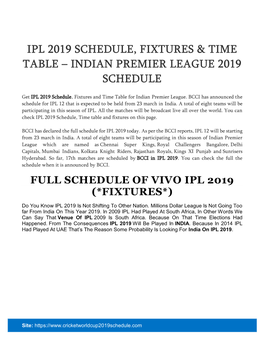 Indian Premier League 2019 Schedule