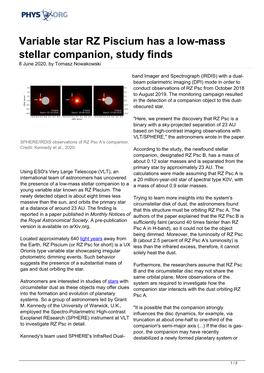 Variable Star RZ Piscium Has a Low-Mass Stellar Companion, Study Finds 8 June 2020, by Tomasz Nowakowski
