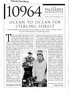 JUNE 1997 NUMBER 157 OCEAN to OCEAN for STERLING FOREST Local Students Will Bicycle from Seattle to New York to Raise Funds for the Preservation of Sterling Forest