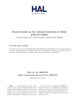 Sacred Bounds on the Rational Resolution of Violent Political Conflict Jeremy Ginges, Scott Atran, Douglas Medin, Khalil Shikaki