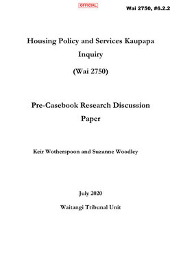 Housing Policy and Services Kaupapa Inquiry (Wai 2750) Pre-Casebook