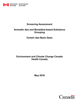 Screening Assessment Aromatic Azo and Benzidine-Based Substance Grouping Certain Azo Solvent Dyes [Internet]