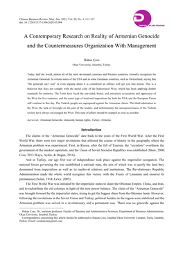 A Contemporary Research on Reality of Armenian Genocide and the Countermeasures Organization with Management