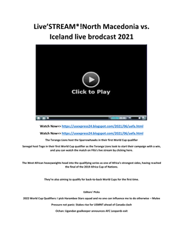 Live'stream*!North Macedonia Vs. Iceland Live Brodcast 2021