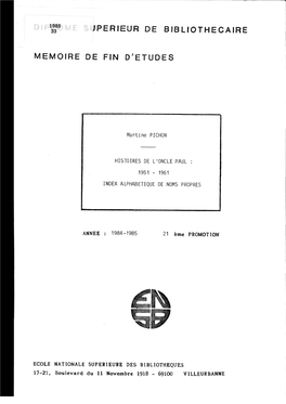 Histoires De L'oncle Paul : 1951-1961 : Index Alphabétique Des Noms Propres