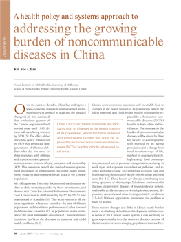 Addressing the Growing Burden of Noncommunicable Diseases in China