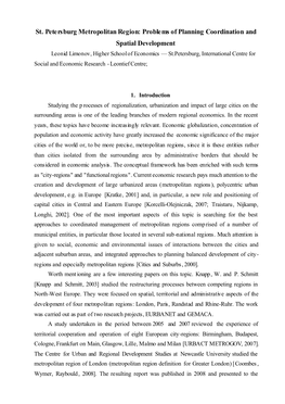 St. Petersburg Metropolitan Region: Problems of Planning Coordination And