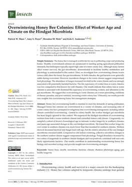 Overwintering Honey Bee Colonies: Effect of Worker Age and Climate on the Hindgut Microbiota