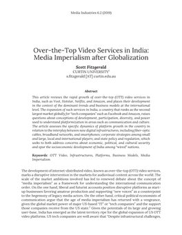 Over-The-Top Video Services in India: Media Imperialism After Globalization