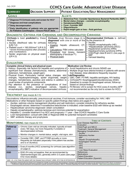 Advanced Liver Disease SUMMARY DECISION SUPPORT PATIENT EDUCATION/SELF MANAGEMENT GOALS ALERTS