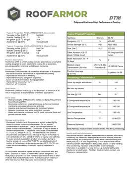 Polyurea-Urethane High Performance Coating Typical Physical Properties Processing Characteristics