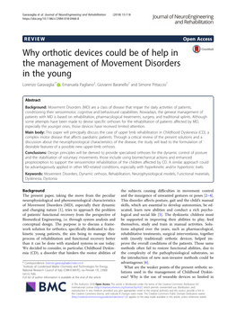 Why Orthotic Devices Could Be of Help in the Management of Movement