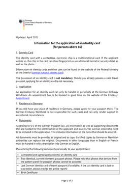 Information for the Application of an Identity Card (For Persons Above 16)