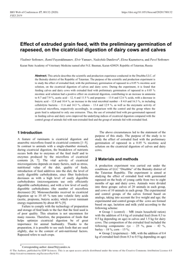 Effect of Extruded Grain Feed, with the Preliminary Germination of Rapeseed, on the Cicatricial Digestion of Dairy Cows and Calves