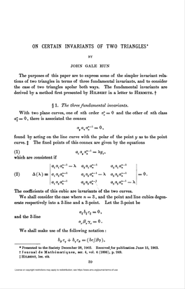 On Certain Invariants of Two