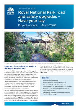 Royal National Park Road and Safety Upgrades – Have Your Say Project Update | March 2020