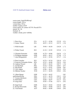 14.02.76. Innsbruck/Axamer Lizum Slalom, Men Course Name: Inntal