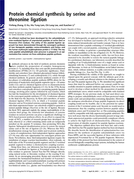 Protein Chemical Synthesis by Serine and Threonine Ligation