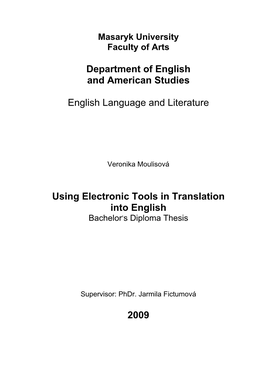 Department of English and American Studies English Language and Literature Using Electronic Tools in Translation Into English 20