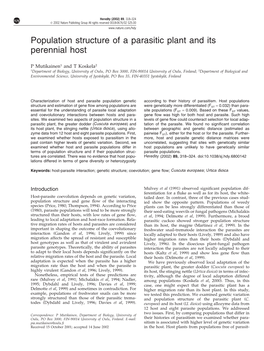 Population Structure of a Parasitic Plant and Its Perennial Host