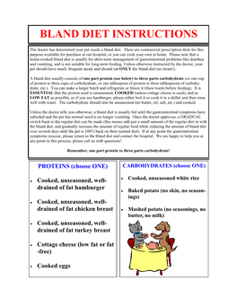 Bland Diet Instructions