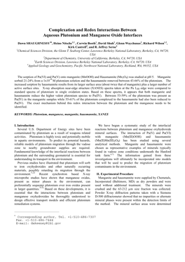 Complexation and Redox Interactions Between Aqueous Plutonium and Manganese Oxide Interfaces