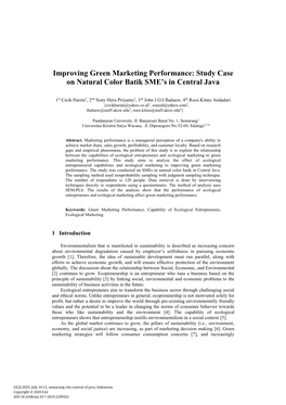 Improving Green Marketing Performance: Study Case on Natural Color Batik SME’S in Central Java