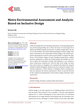 Metro Environmental Assessment and Analysis Based on Inclusive Design