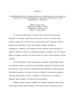 Abstract Niche Differentiation Among Malagasy Carnivorans