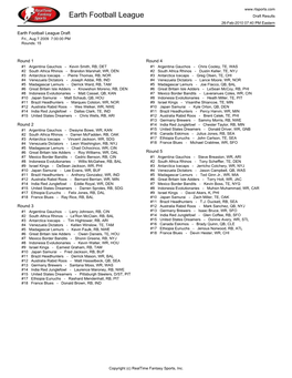 Earth Football League Draft Results 26-Feb-2010 07:40 PM Eastern