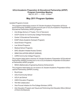 May 2011 Program Updates