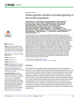 Distinct Genetic Variation and Heterogeneity of the Iranian Population
