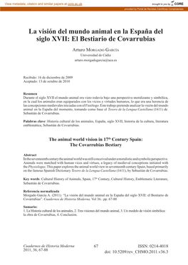 La Visión Del Mundo Animal En La España Del Siglo XVII: El Bestiario De Covarrubias
