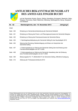 Amtliches Bekanntmachungsblatt Des Amtes Geltinger Bucht Nr. 42/2013