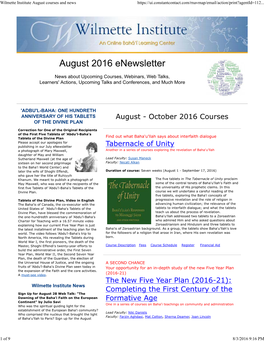 Wilmette Institute August Courses and News