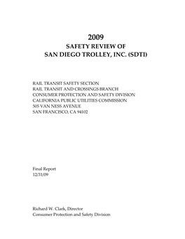 Safety Review of San Diego Trolley, Inc. (Sdti)