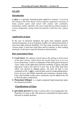 Processing of Ceramic Materials---Lecture