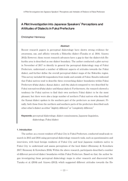 A Pilot Investigation Into Japanese Speakers' Perceptions and Attitudes of Dialects in Fukui Prefecture