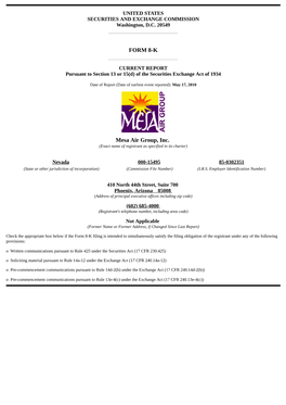 FORM 8-K Mesa Air Group, Inc