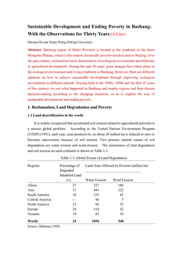 Sustainable Development and Ending Poverty in Bashang： with the Observations for Thirty Years (A Case)