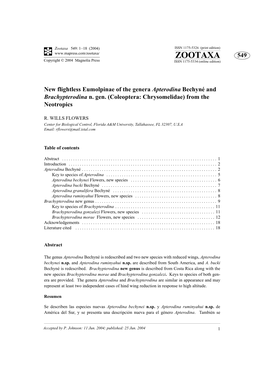 Zootaxa 549: 1–18 (2004) ISSN 1175-5326 (Print Edition) ZOOTAXA 549 Copyright © 2004 Magnolia Press ISSN 1175-5334 (Online Edition)