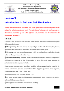 Lecture 1 Introduction to Soil and Soil Mechanics