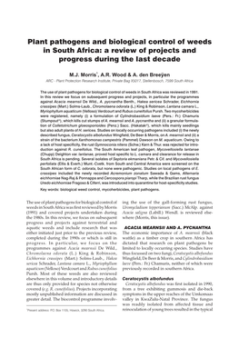 Plant Pathogens and Biological Control of Weeds in South Africa: a Review of Projects and Progress During the Last Decade