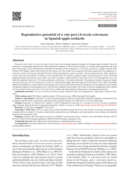 Reproductive Potential of a Vole Pest (Arvicola Scherman) in Spanish Apple Orchards