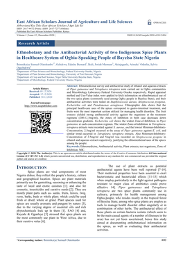 Ethnobotany and the Antibacterial Activity of Two Indigenous Spice Plants in Healthcare System of Ogbia-Speaking People of Bayelsa State Nigeria