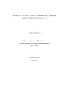 Perspectives on Greek National Identity in the Light of an Istanbul Greek Newspaper, 1908-1911