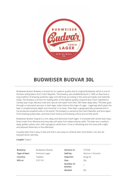 Budweiser Budvar 30L