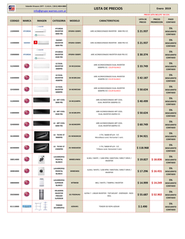 LISTA DE PRECIOS Enero 2019 Info@Grupo-Warnes.Com.Ar PRECIO LISTA INCLUYE IVA 21%