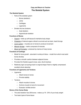 The Skeletal System Part a Ppt Notes